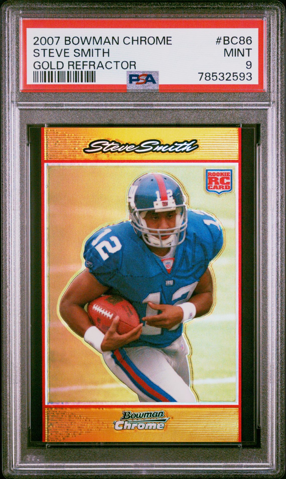 2007 Bowman Chrome Steve Smith #Bc86 (Gold Refractor) Mint 9 front