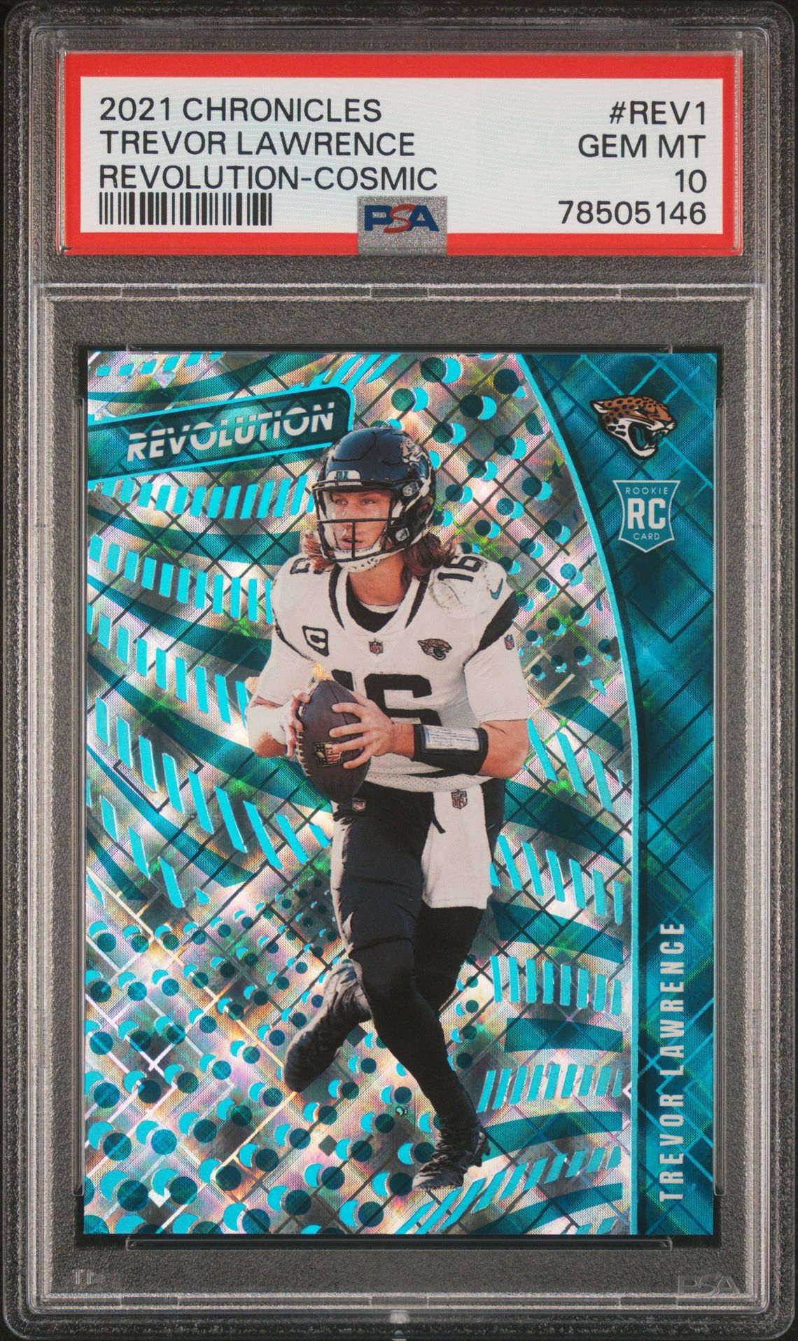 2021 Panini Chronicles Revolution Trevor Lawrence #Rev1 (Revolution-Cosmic) Gem Mt 10 front view - PSA graded GEM MT 10