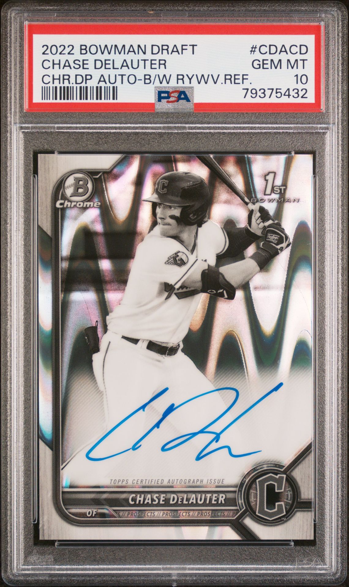 2022 Bowman BOWMAN DRAFT CHROME DRAFT PICK AUTOGRAPHS CHR.DP AUTO-B/W RYWV.REF. #CDACD Chase Delauter front