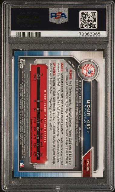 2019 Bowman Chrome Prospects Autographs Michael King #Cpamk (Prospects Auto-Ref.) Mint 9 back