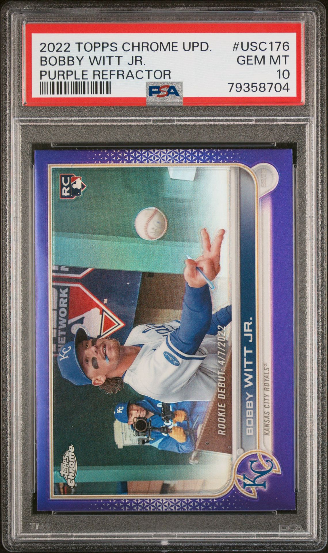 2022 Topps TOPPS CHROME UPDATE PURPLE REFRACTOR #USC176 Bobby Witt Jr. front