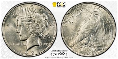 1922 $1 VAM 8, Doubled Tiara AU58