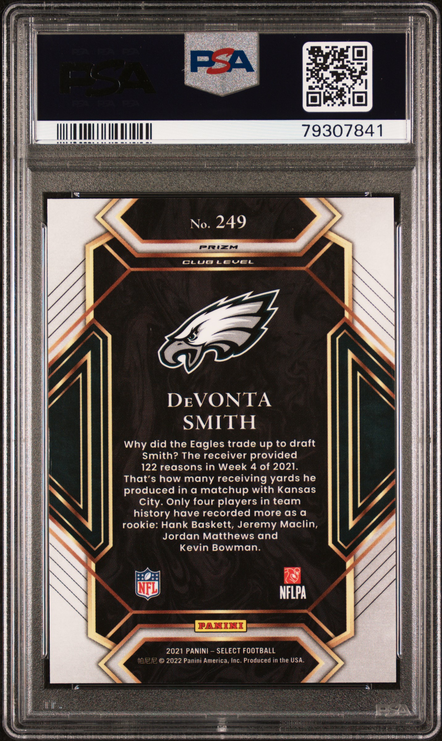 2021 Panini Select Devonta Smith #249 (Zebra Prizm) Gem Mt 10 back