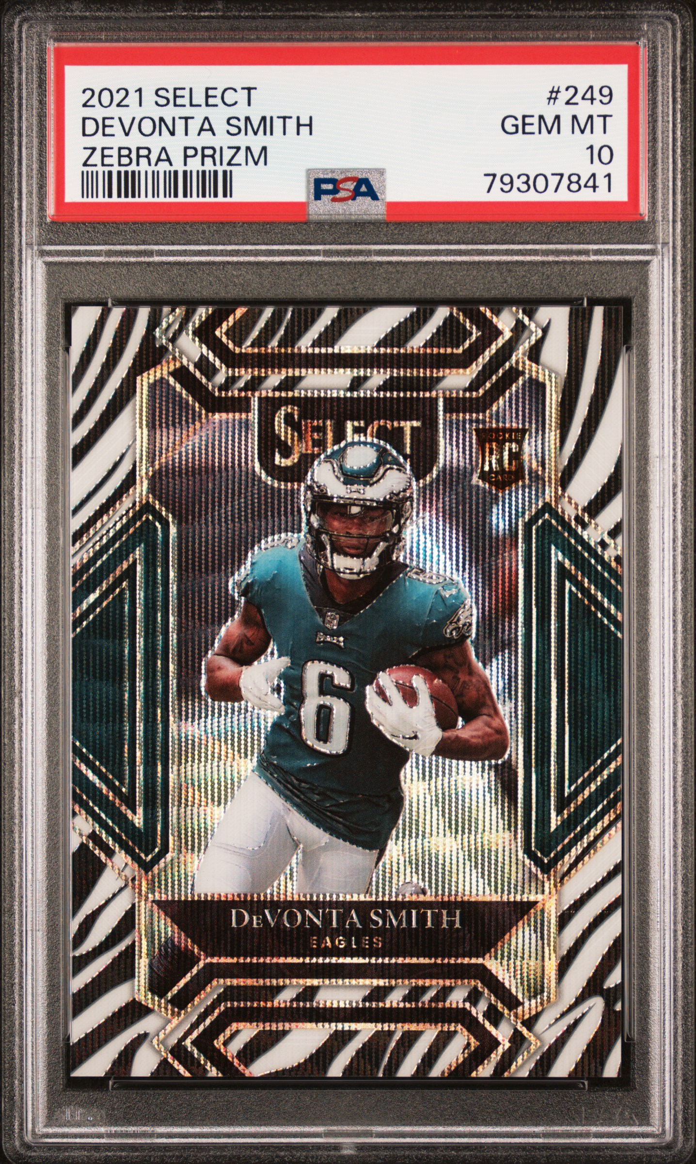 2021 Panini Select Devonta Smith #249 (Zebra Prizm) Gem Mt 10 front