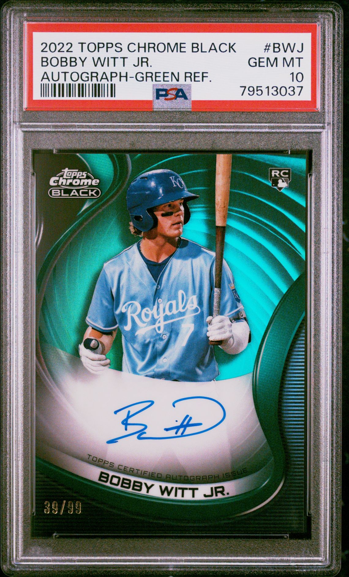 2022 Topps TOPPS CHROME BLACK AUTOGRAPHS Green Refractor #BWJ Bobby Witt Jr. front