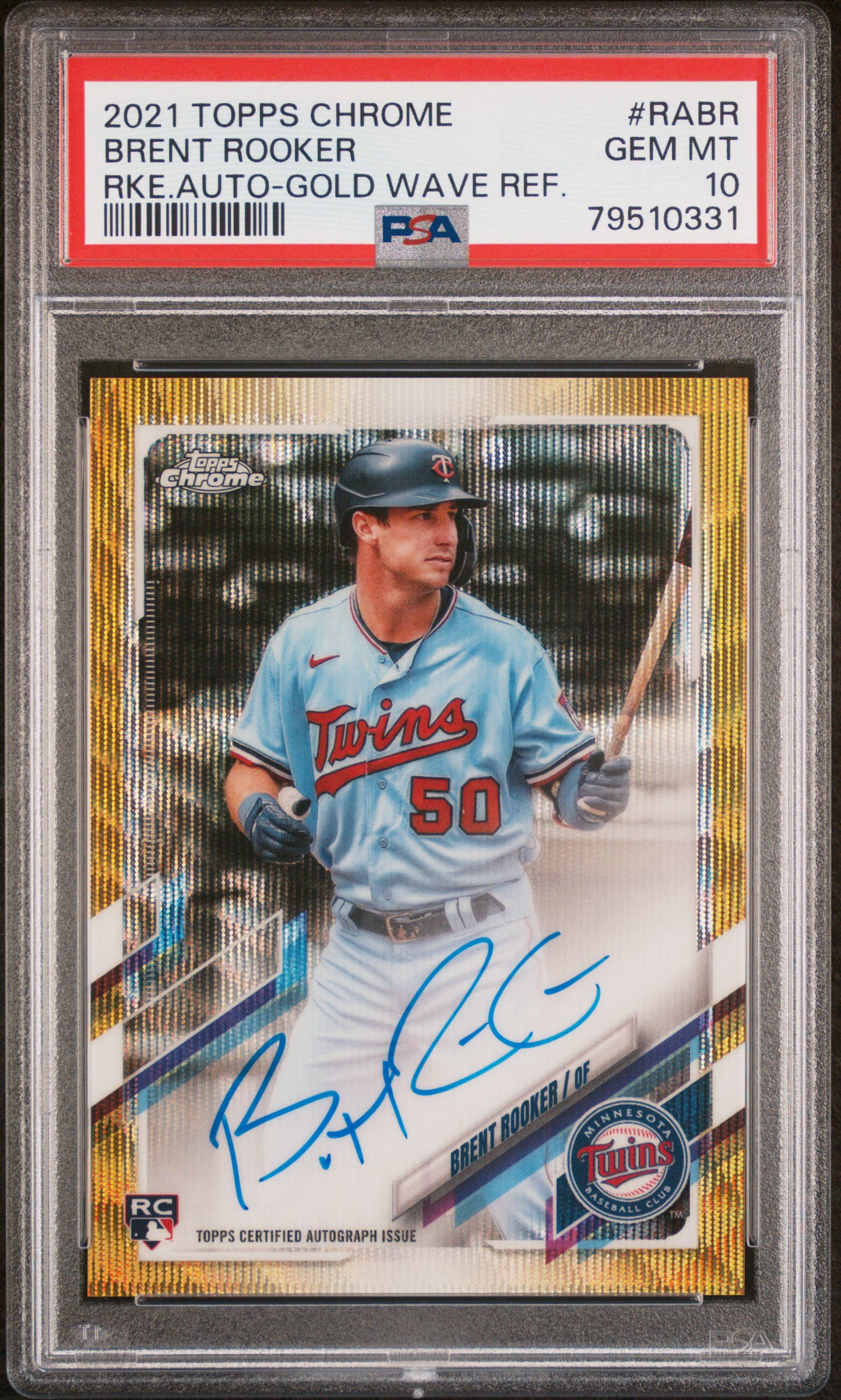 2021 Topps Chrome Rookie Autographs Gold Wave Refractor #RABR Brent Rooker Signed (#46/50) – PSA GEM MT 10