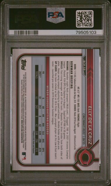 2022 Bowman Chrome Prospects Elly De La Cruz #Bcp50 (Chrome Prospects) Gem Mt 10 back