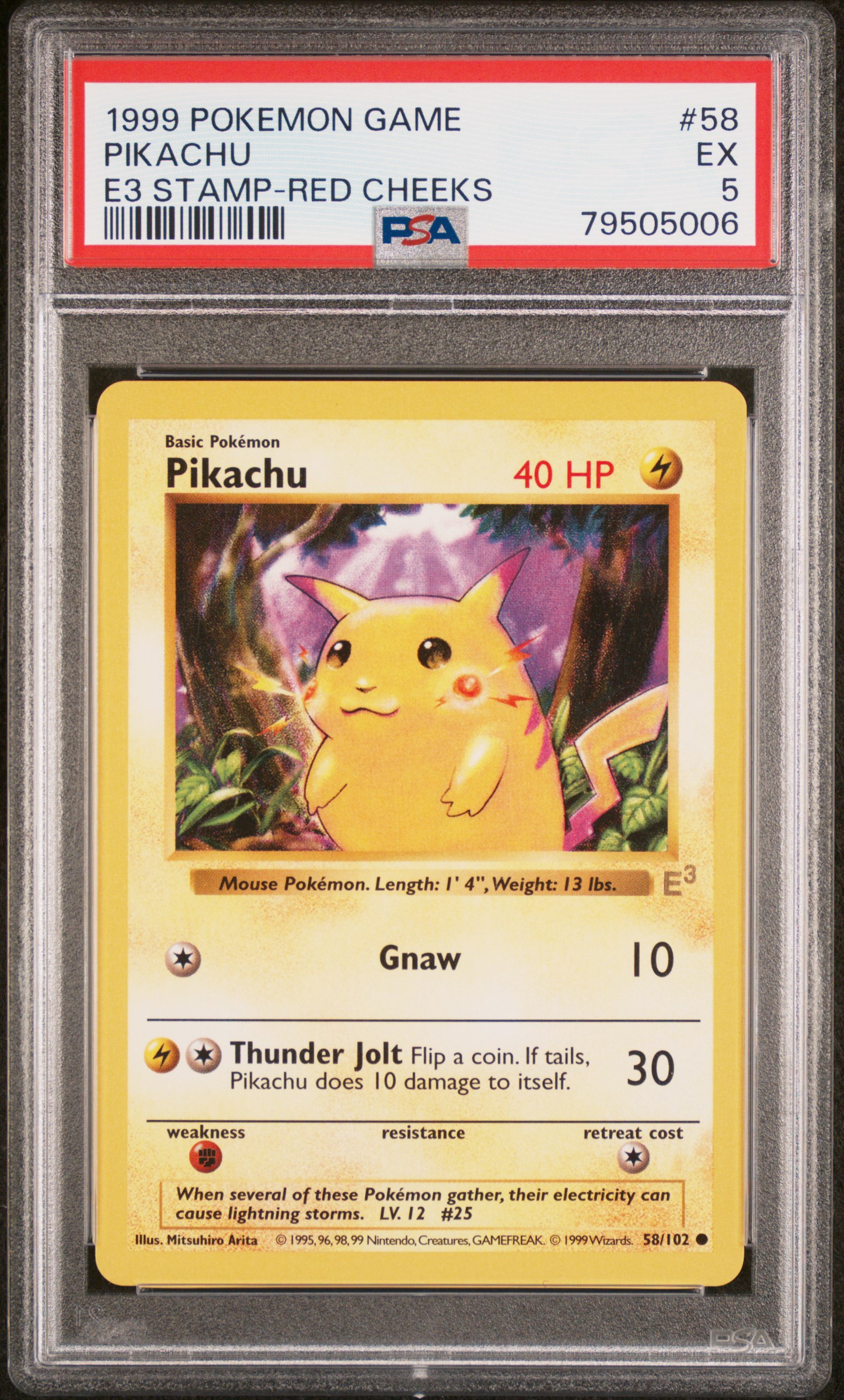 1999 Pokemon Game E3 Stamp-Red Cheeks 58 Pikachu – PSA EX 5