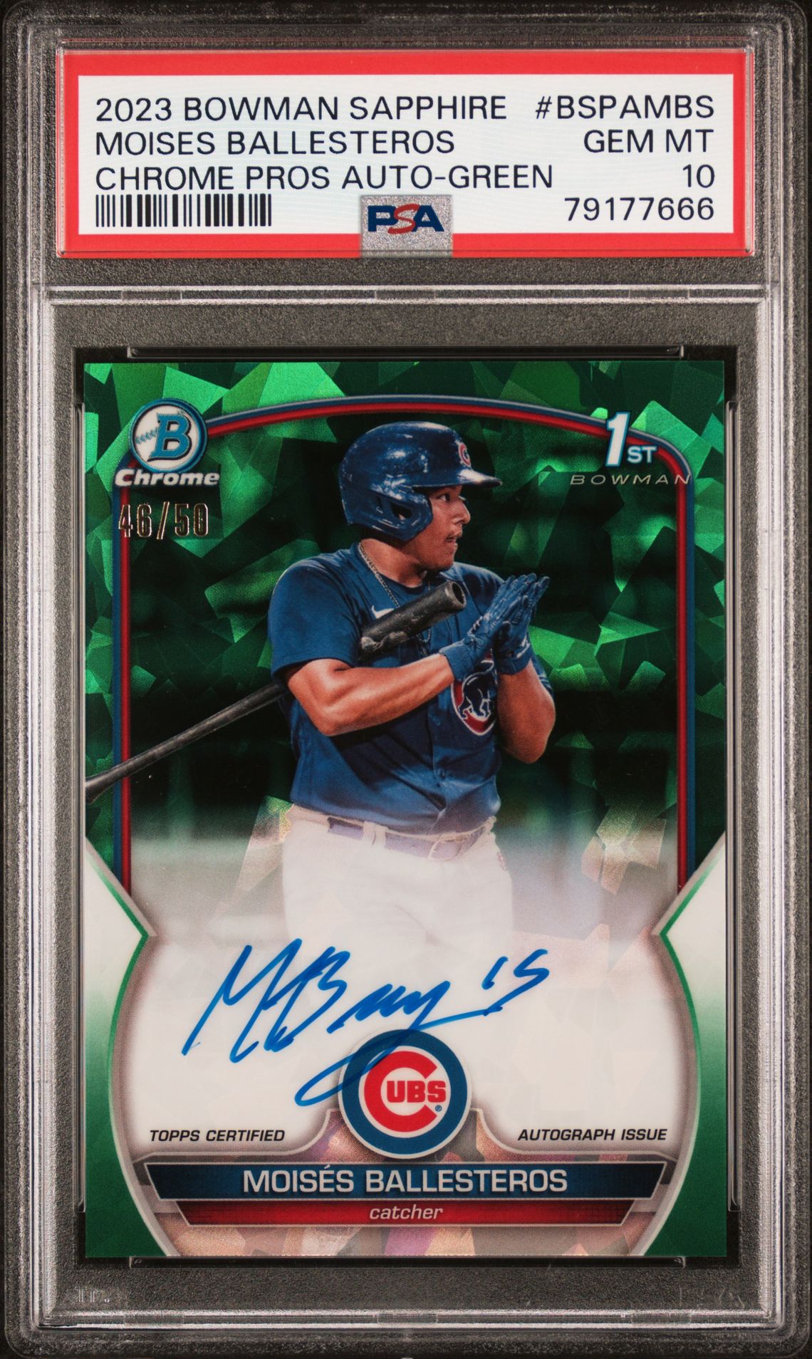 2023 Bowman BOWMAN SAPPHIRE EDITION CHROME PROSPECTS AUTOGRAPHS CHROME PROS AUTO-GREEN #BSPAMBS Moises Ballesteros front