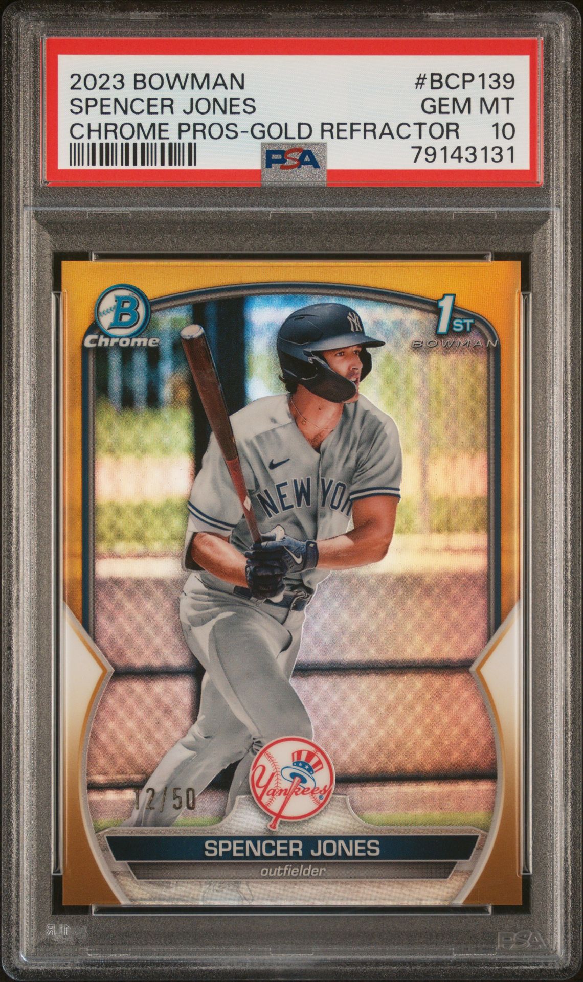 2023 Bowman Bowman Chrome CHROME PROS-GOLD REFRACTOR #BCP139 Spencer Jones front