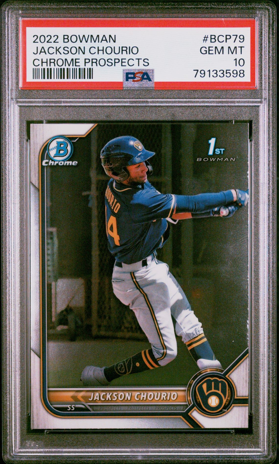 2022 Bowman Chrome Prospects Jackson Chourio #Bcp79 (Chrome Prospects) Gem Mt 10 front