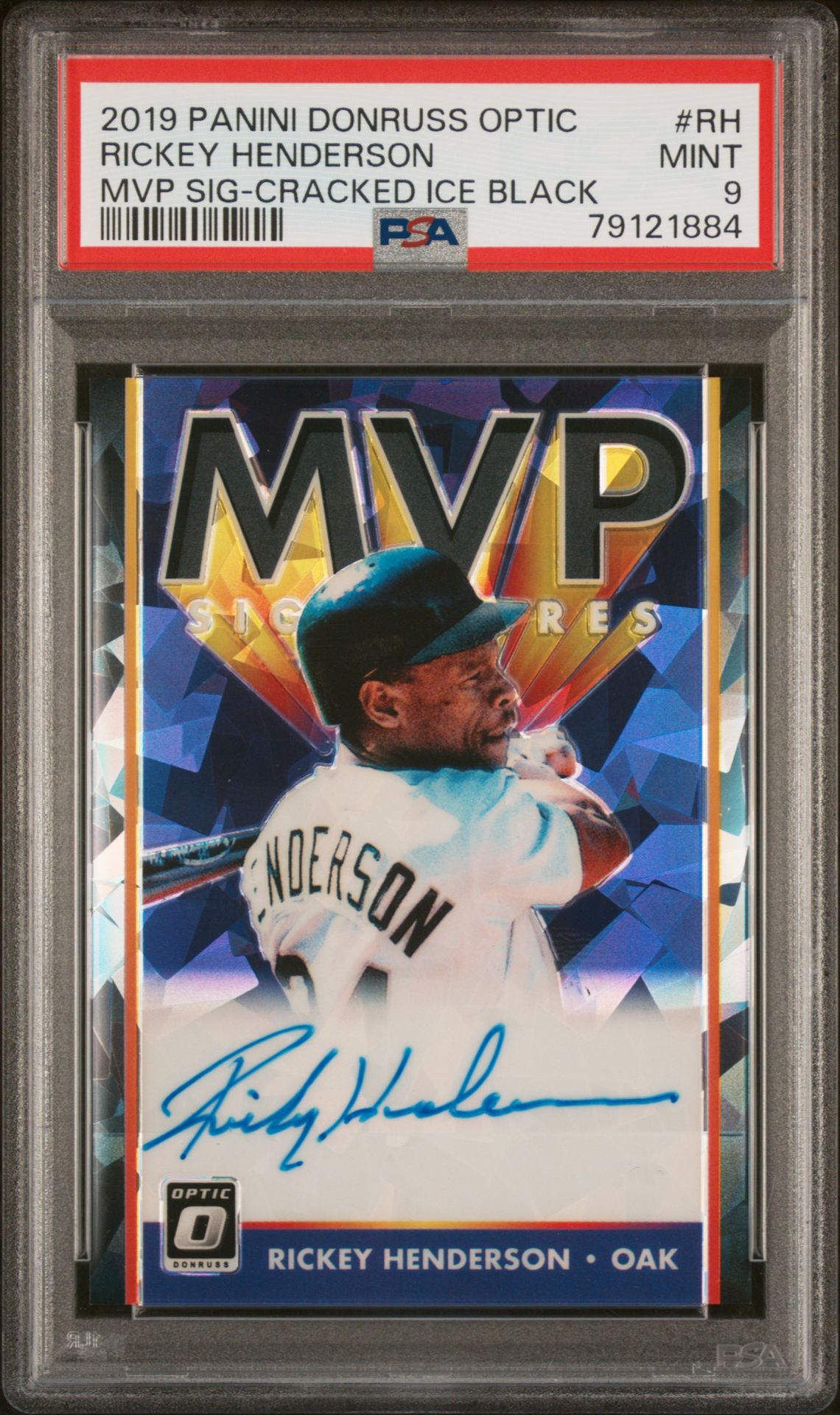 2019 Panini PANINI DONRUSS OPTIC MVP SIGNATURES Cracked Ice #RH Rickey Henderson front