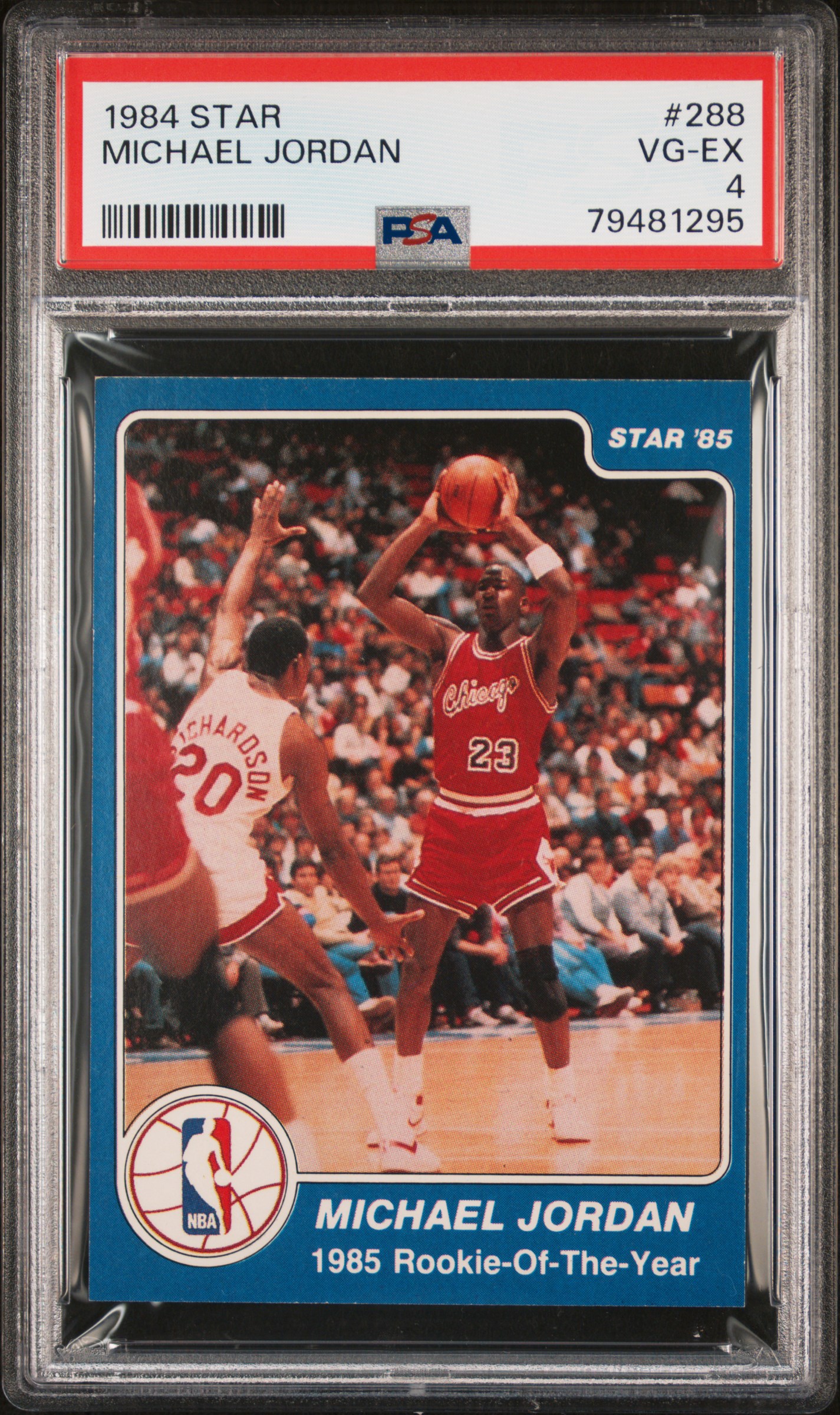 1984-85 Star #288 Michael Jordan Rookie Card – PSA VG-EX 4