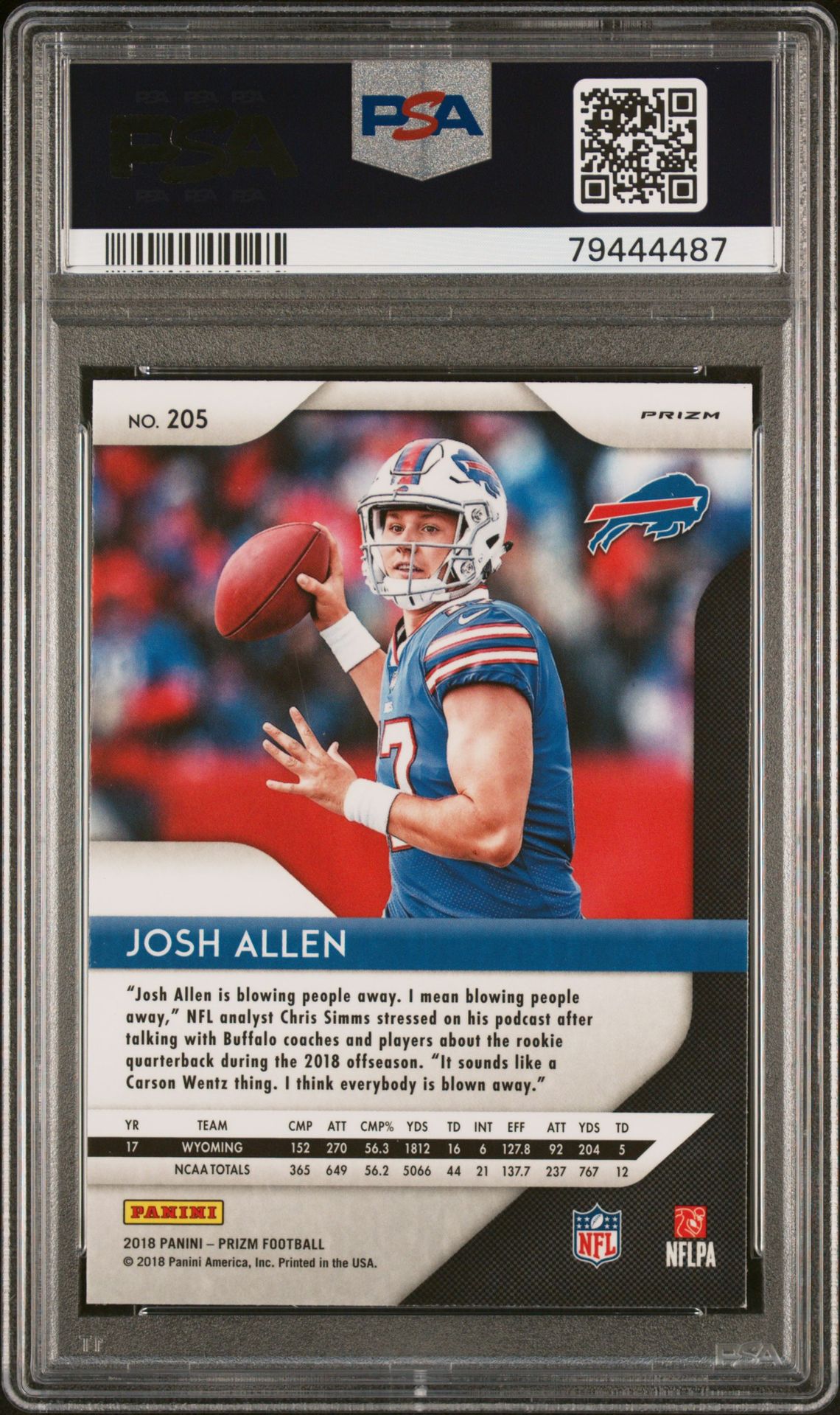 2018 Panini Prizm Josh Allen #205 (Disco Prizm) Mint 9 back