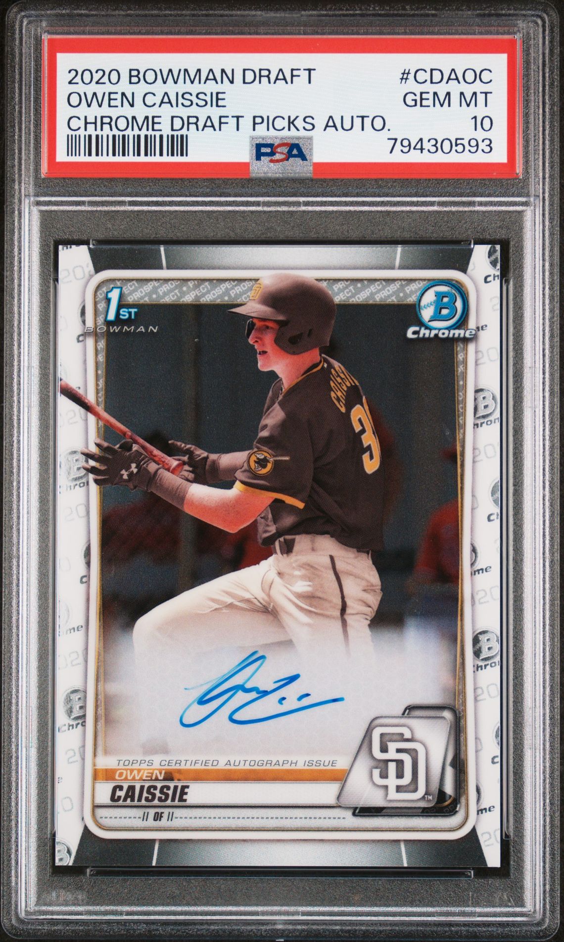 2020 Bowman Draft Chrome Draft Picks Autographs Owen Caissie #Cdaoc (Chrome Draft Picks Auto.) Gem Mt 10 front