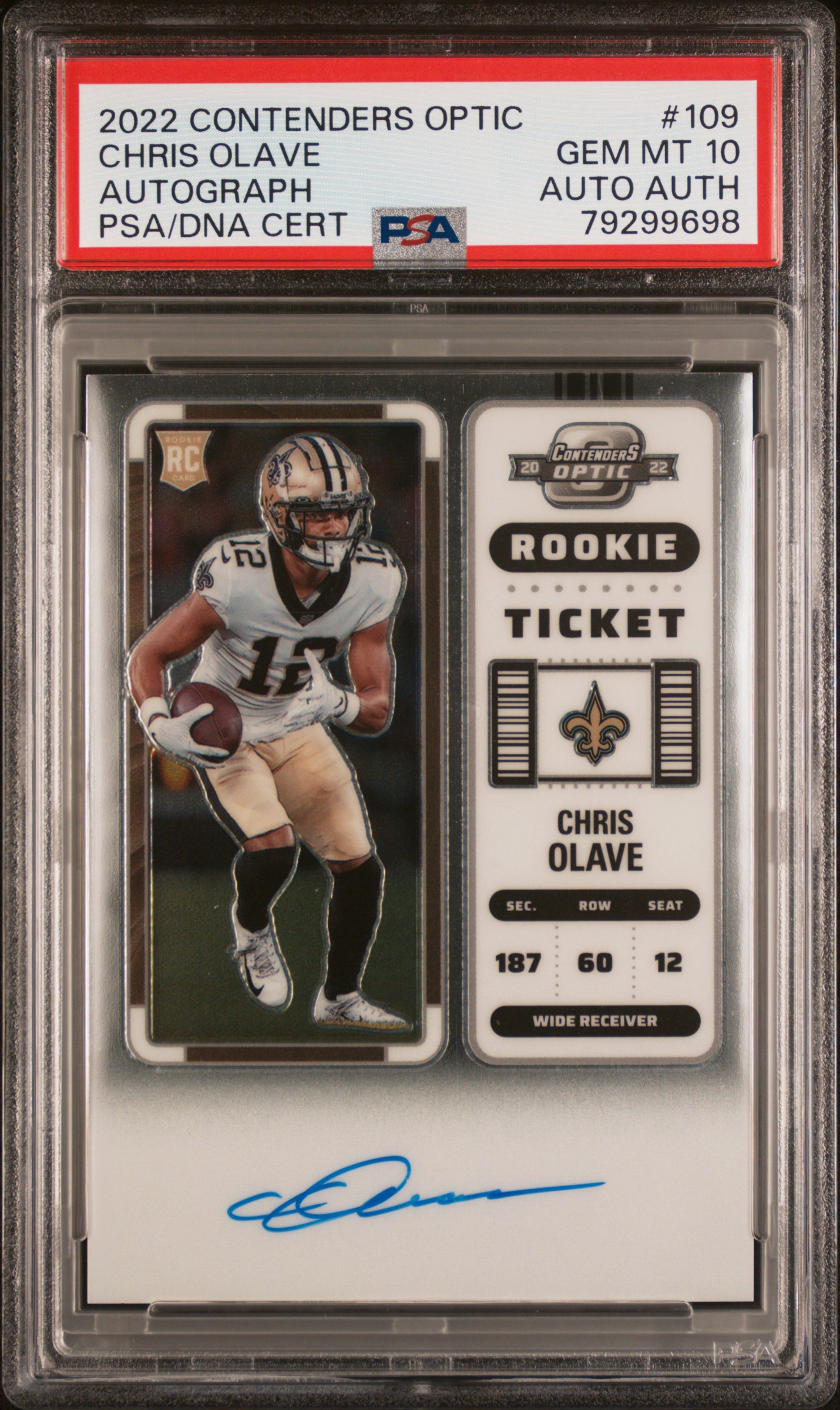 2022 Panini Contenders Optic Autograph #109 Chris Olave Signed Rookie Card - PSA GEM MT 10, PSA/DNA Authentic