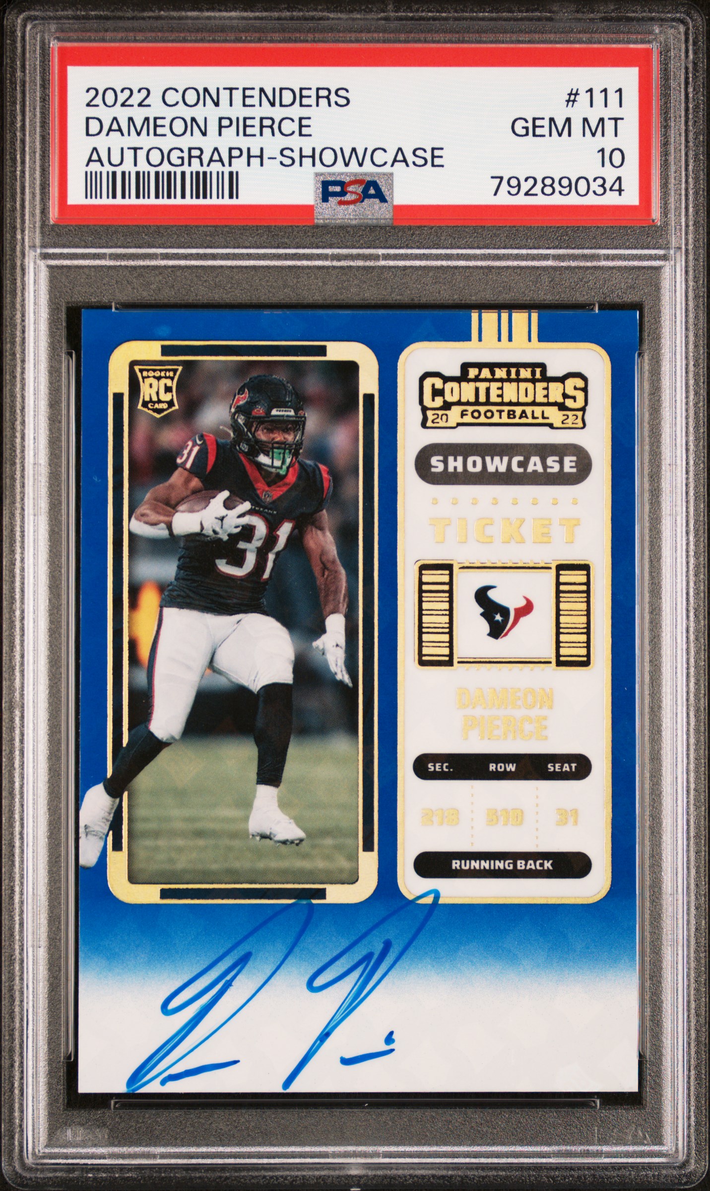 2022 Panini Contenders #111 Dameon Pierce Autograph-Showcase PSA GEM MT 10