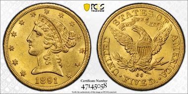 1891-CC $5 MS62+