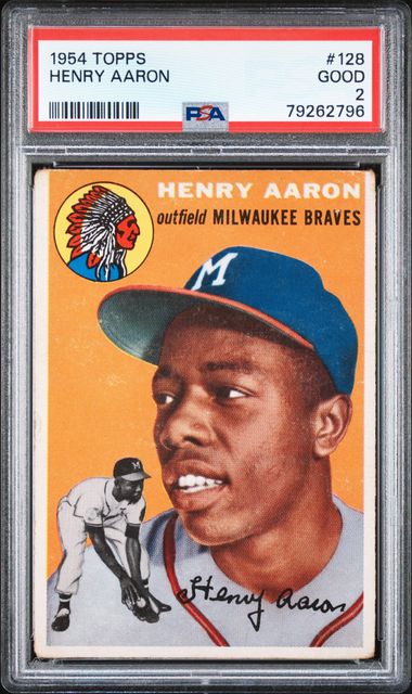 Hank Aaron Signed 1954 Topps #128 Rookie Baseball Card Braves PSA