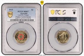 2015 $2 Lest We Forget Colorized Poppy Counterstamp MS67