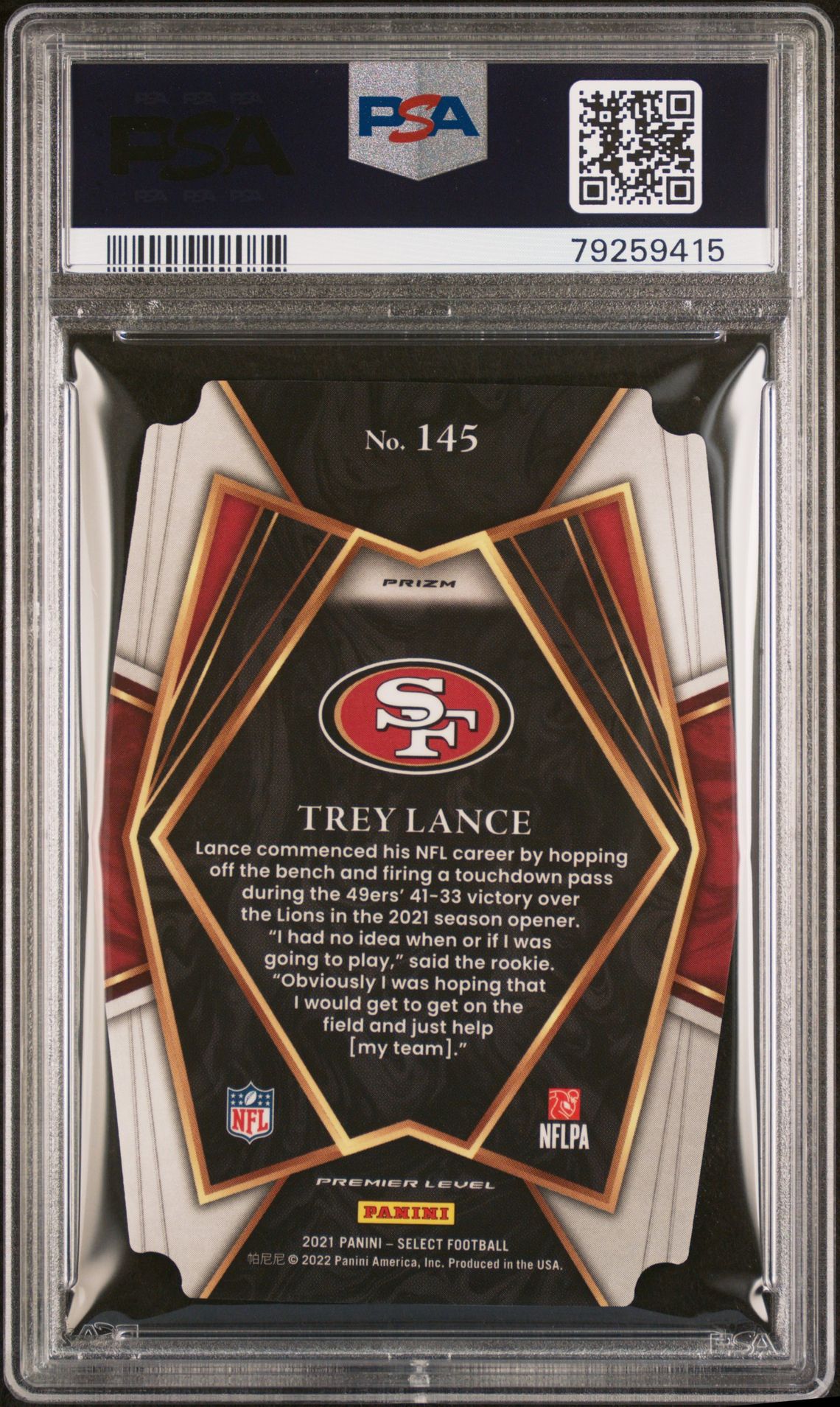 2021 Panini Select Trey Lance #145 (D/C Green/Yellow Prizm) Gem Mt 10 back