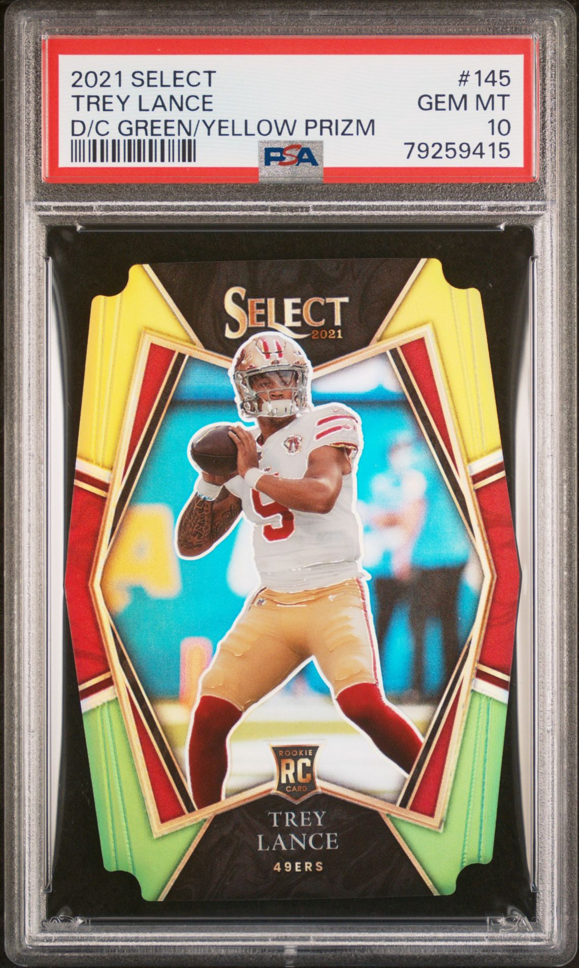 2021 Panini Select Trey Lance #145 (D/C Green/Yellow Prizm) Gem Mt 10 front