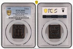 1985 Token Elizabeth R.-Royal Mint Blackened AE MS62