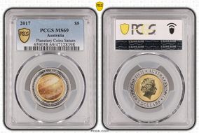 2017 $5 Planetary Coins Saturn Colorized MS69