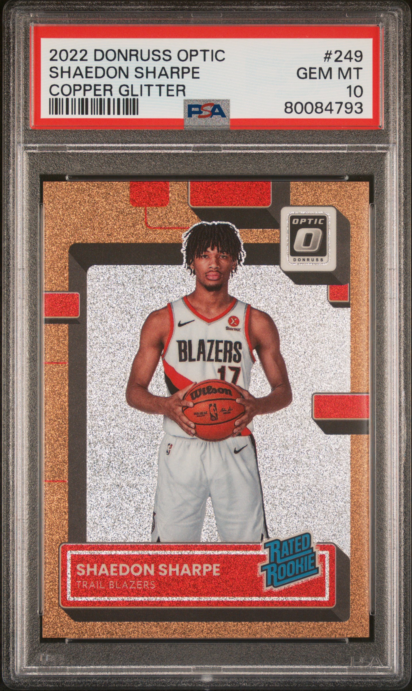 2022 Panini Donruss Optic Shaedon Sharpe #249 (Copper Glitter) Gem Mt 10 front