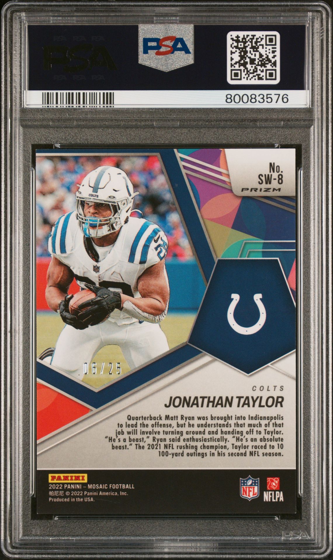 2022 Panini Mosaic Swagger Jonathan Taylor #Sw8 (Swagger-White Mosaic) Gem Mt 10 back