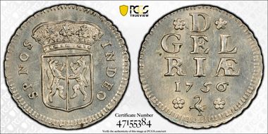 1756 1/2 Duit Silver MS64