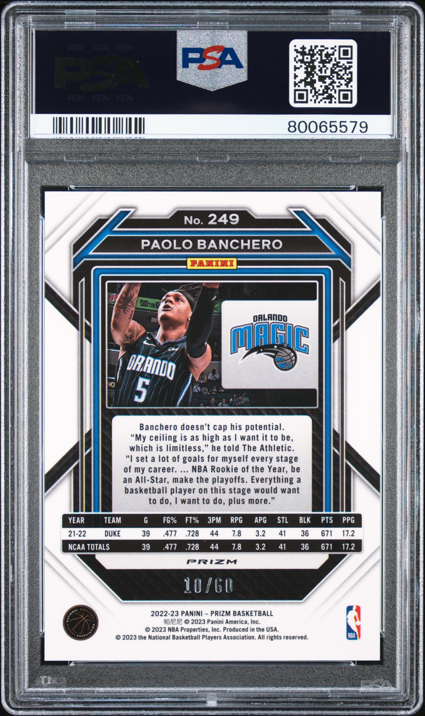 2022 Panini Prizm Paolo Banchero #249 (Orange Wave) Nm-Mt 8 back