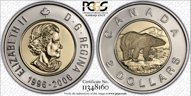 2006 $2 Toonie 10th Ann. 1996-2006 Regular Bear MS67