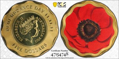 2011 $5 Remembrance Day Colorized MS69