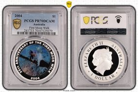 2004 $1 First Moon Walk KM-734  Ag PR70DCAM