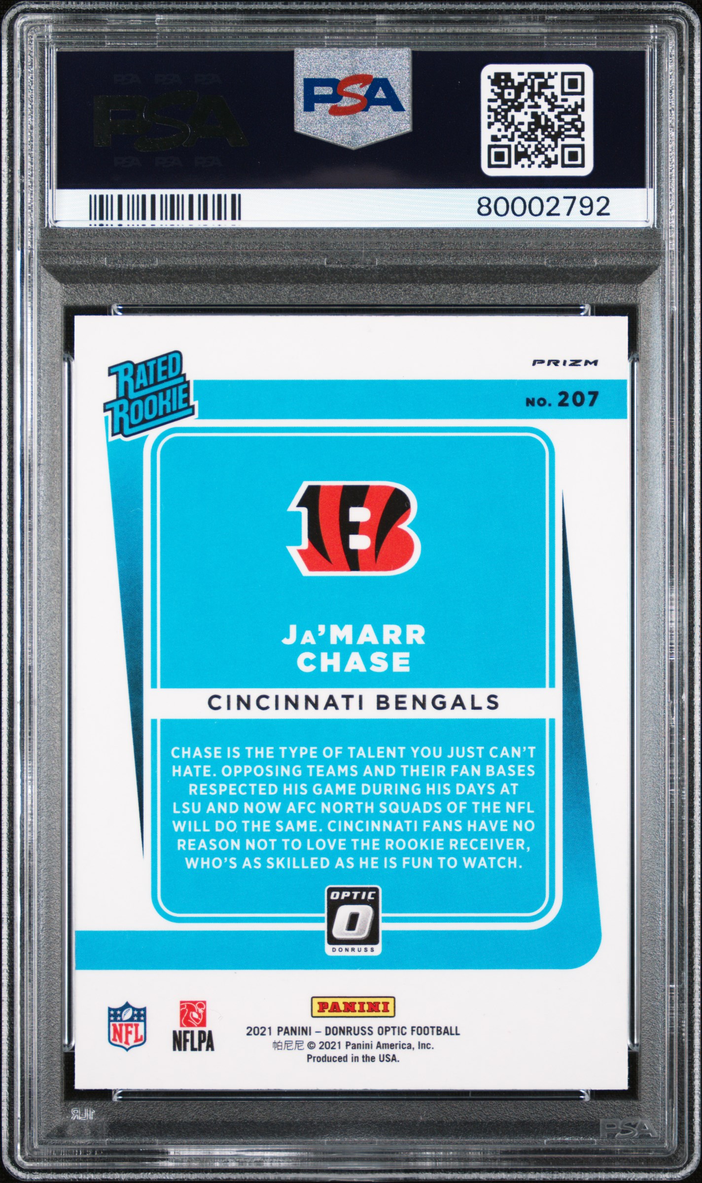 2021 Panini Donruss Optic Ja'marr Chase #207 (Pink) Mint 9 back