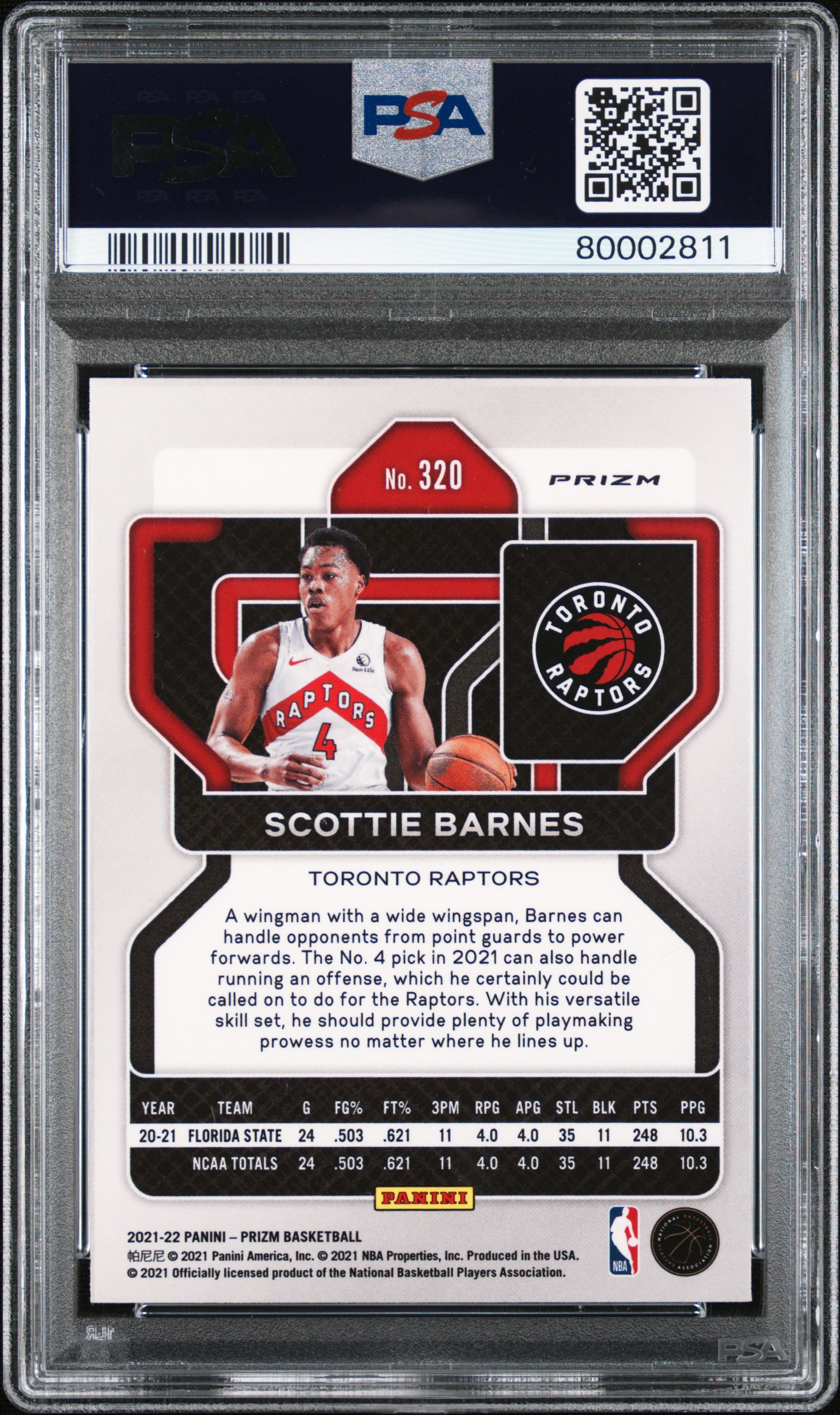 2021 Panini Prizm Scottie Barnes #320 (Pink Ice) Mint 9 back