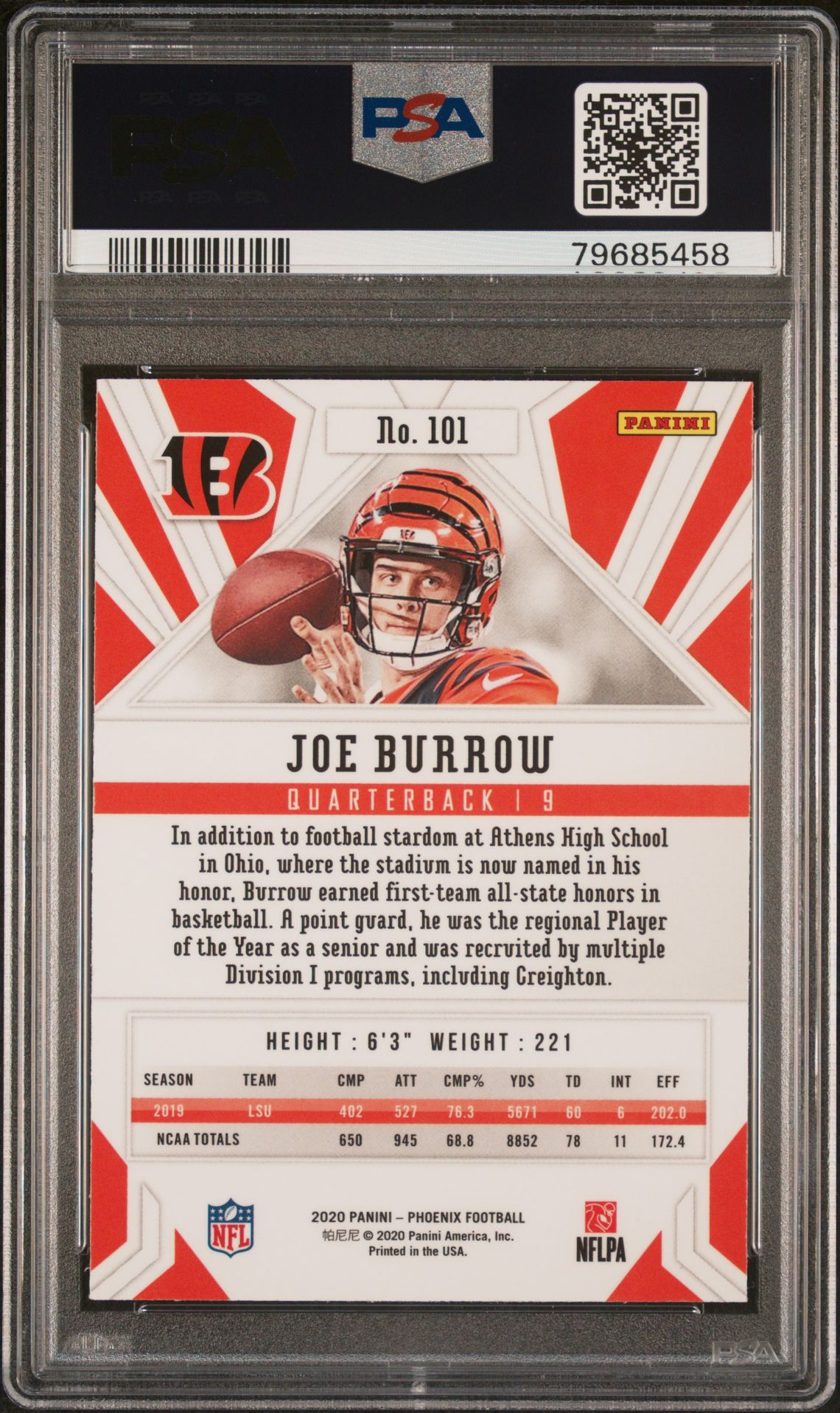 2020 Panini Phoenix Joe Burrow #101 (Fire Burst) Nm-Mt 8 back