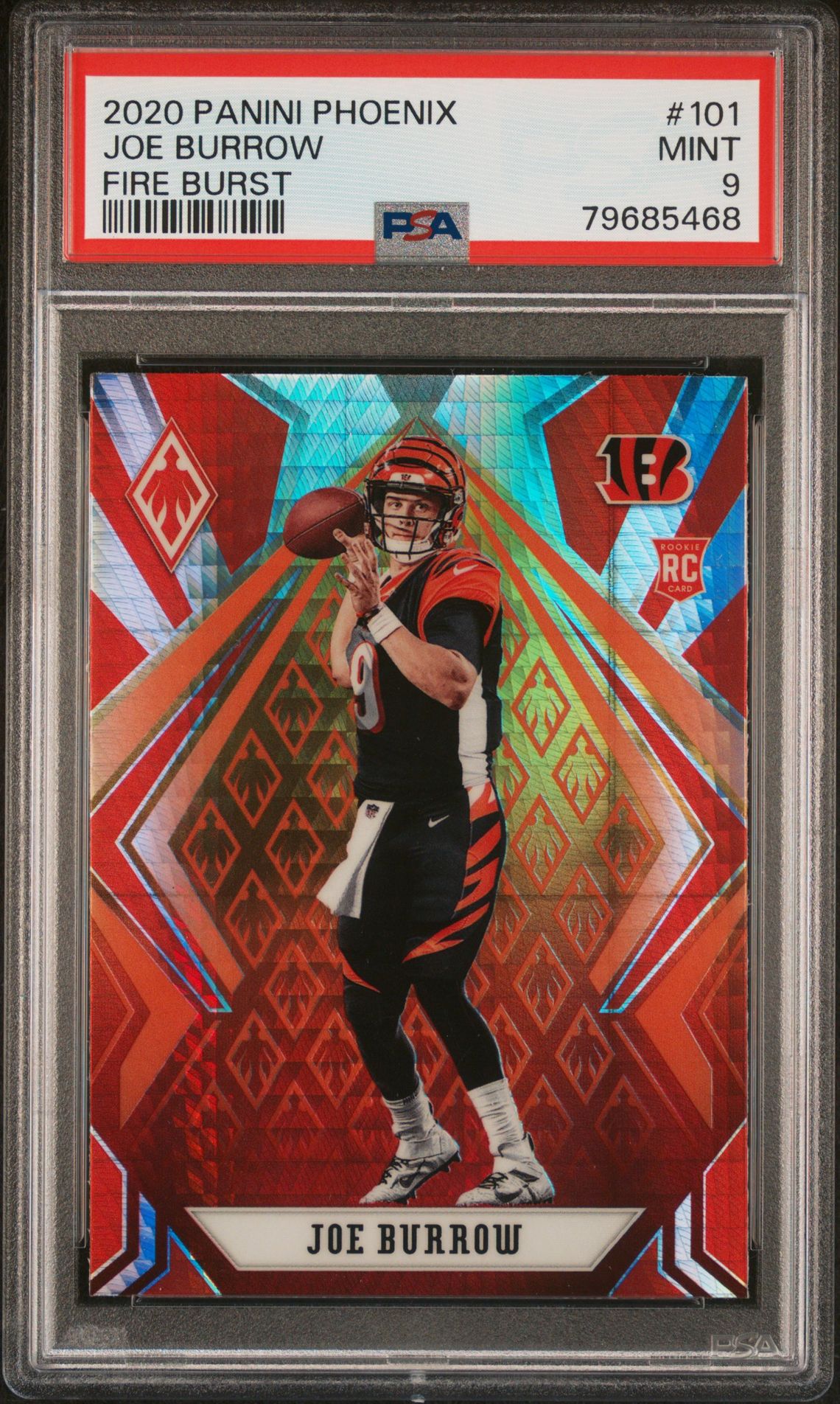2020 Panini Phoenix Joe Burrow #101 (Fire Burst) Mint 9 front