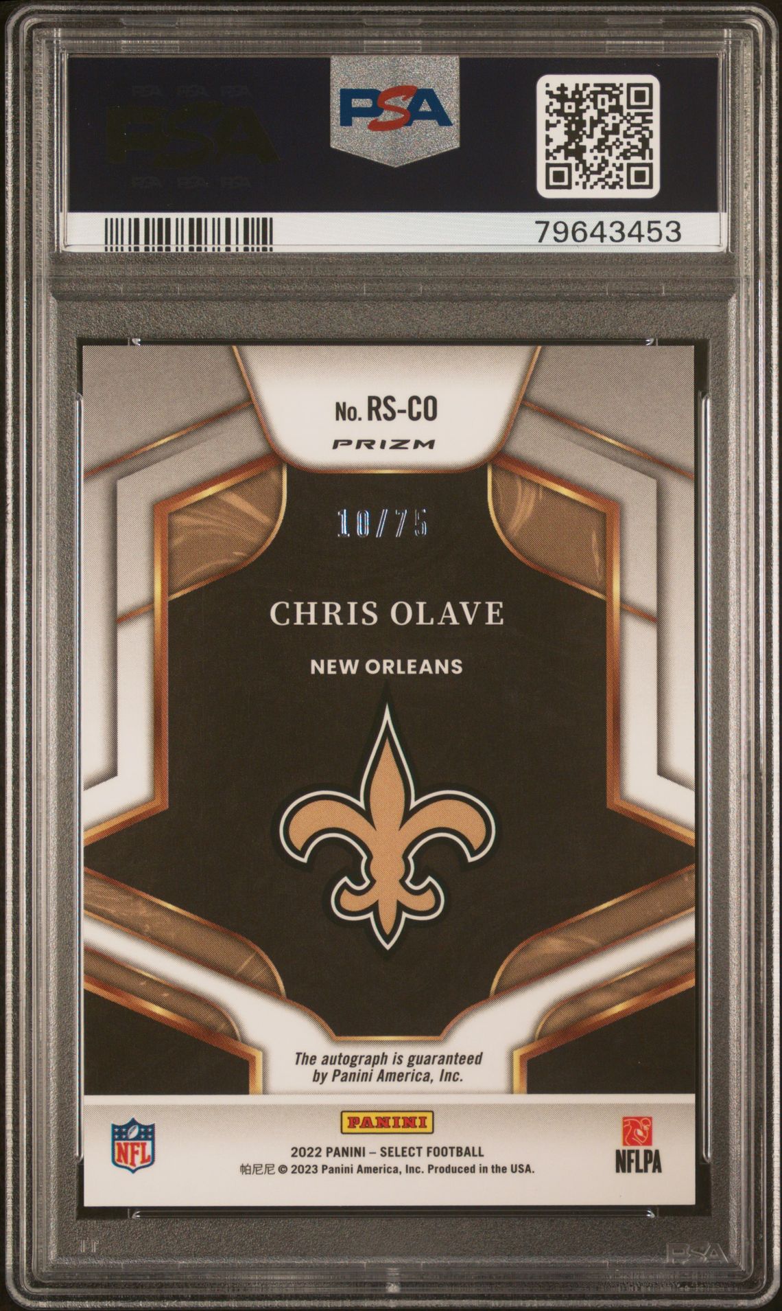 2022 Panini Select Rookie Signatures Chris Olave #Rsco (Rookie Sig-Blue Prz.) Mint 9 back