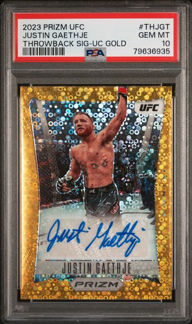2023 Panini Prizm Ufc Throwback Signatures Justin Gaethje #Thjgt (Throwback Sig-Uc Gold) Gem Mt 10 front