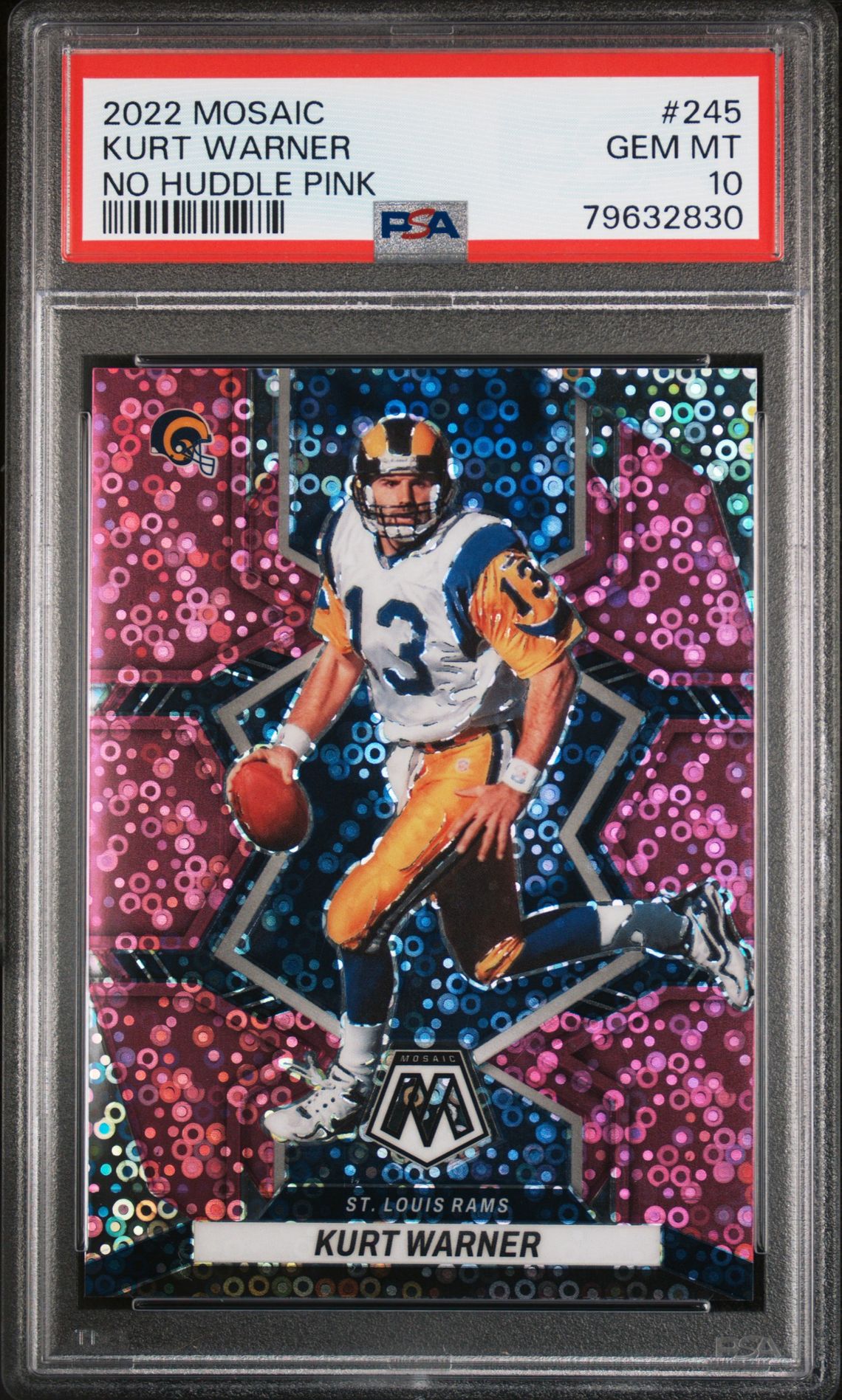 2022 Panini Mosaic Kurt Warner #245 (No Huddle Pink) Gem Mt 10 front