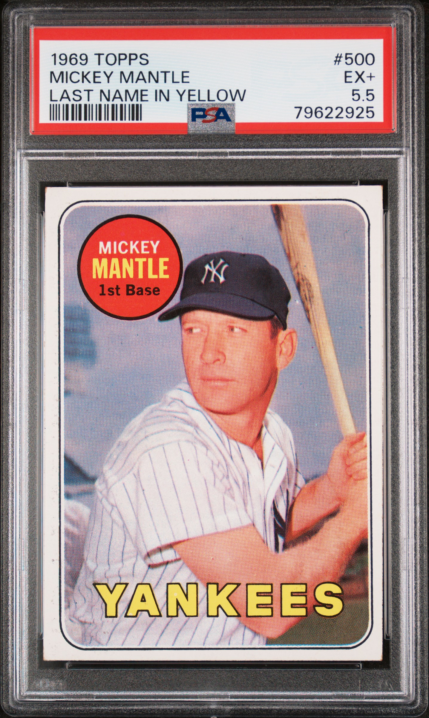1969 Topps Last Name In Yellow 500 Mickey Mantle PSA 5.5
