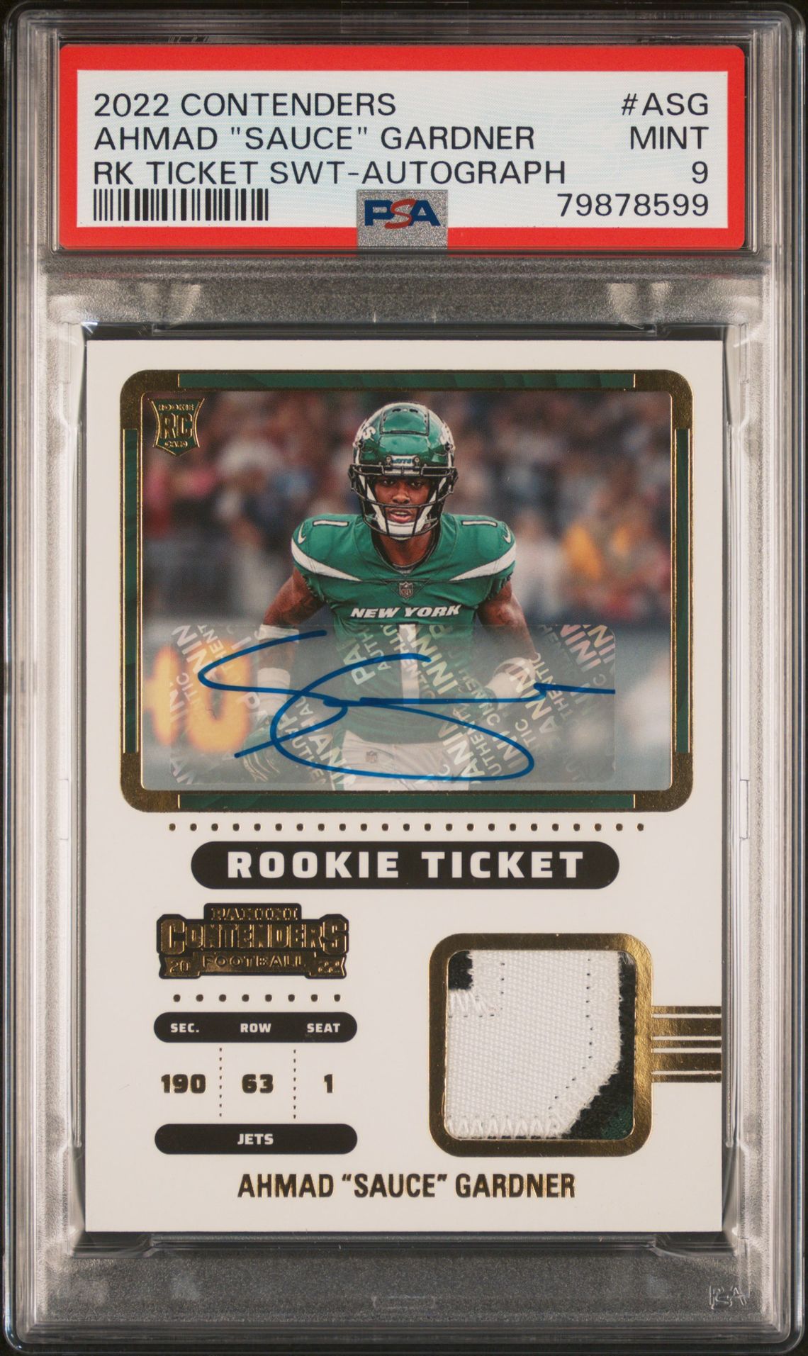 2022 Panini PANINI CONTENDERS ROOKIE TICKET SWATCHES RK TICKET SWT-AUTOGRAPH #ASG Sauce Gardner front