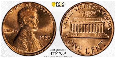 1982 1C Bronze Large Date MS67RD