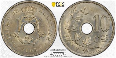 1903 10C KM-48 BELGIQUE Small Date MS64