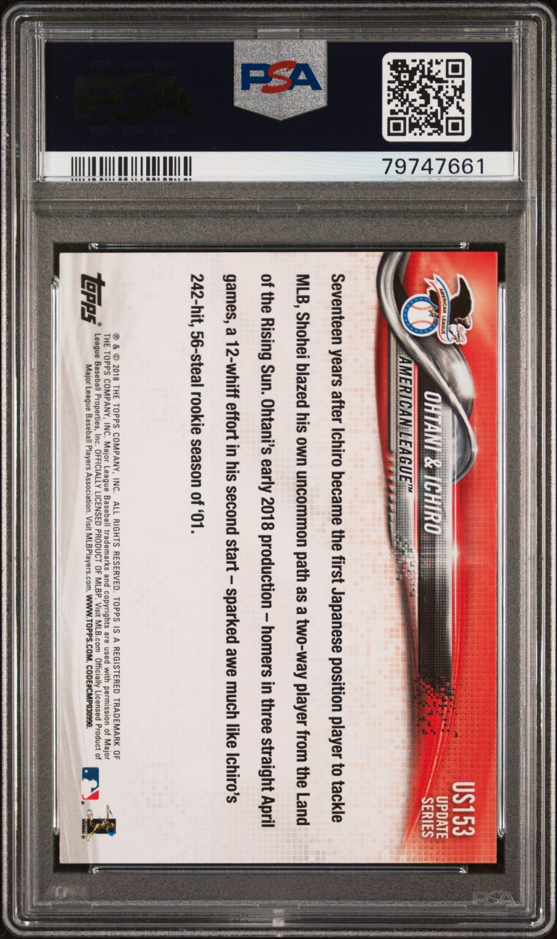 2018 Topps Update S.ohtani/Ichiro #Us153 Gem Mt 10 back