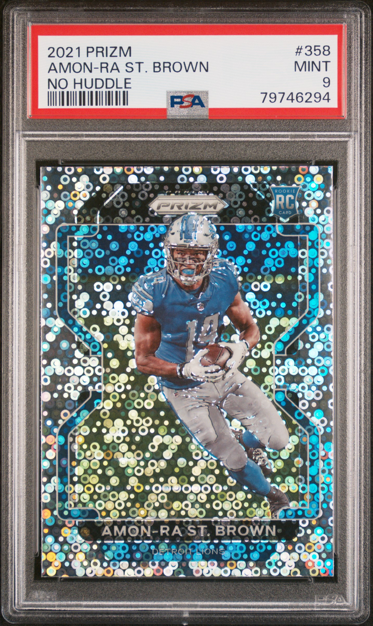 2021 Panini Prizm No Huddle #358 Amon-Ra St. Brown Rookie Card - PSA MINT 9