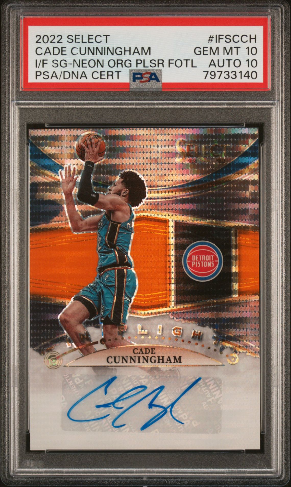 2022 Panini PANINI SELECT IN FLIGHT SIGNATURES I/F SG-NEON ORG PLSR FOTL #IFSCCH Cade Cunningham front