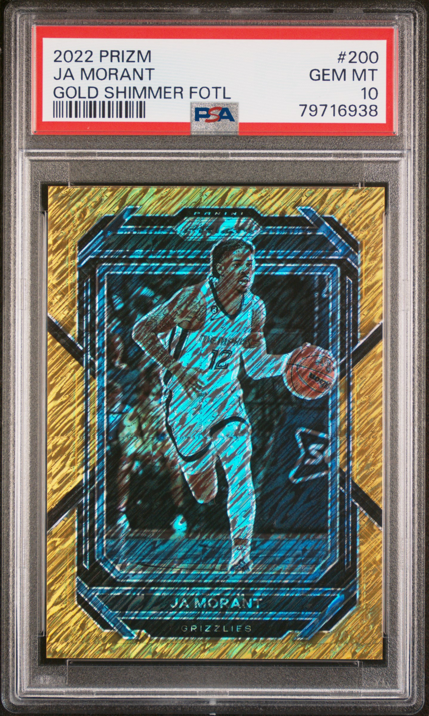 2022 Panini Prizm Gold Shimmer Fotl 200 Ja Morant – PSA GEM MT 10